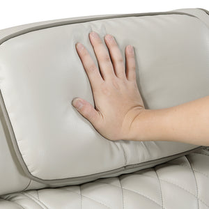 Luminate Faux Leather Power Double Reclining Sofa with Center Drop-Down Cup Holders, Power Headrest and Storage Arms