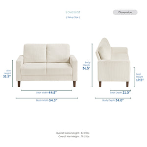 Caspian 2-Piece Corduroy Fabric Living Room Sofa Set