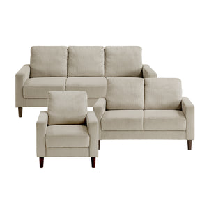 Caspian 3-Piece Corduroy Fabric Living Room Sofa Set