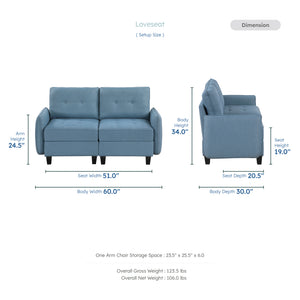 Dorian Textured Fabric Living Room Loveseat