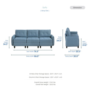 Dorian Textured Fabric Living Room Sofa