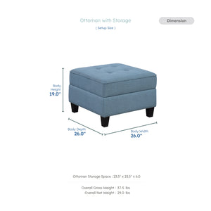 Dorian Textured Fabric Ottoman with Storage