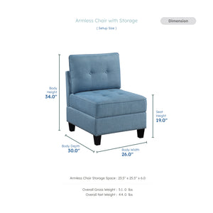 Dorian Textured Fabric Armless Chair with Storage