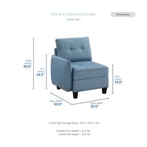 Dorian Textured Fabric Reversible Chair with One Arm and Storage