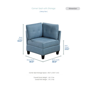 Dorian Textured Fabric Corner Seat with Storage