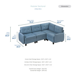 Dorian 4-Piece Textured Fabric Sectional with Storage