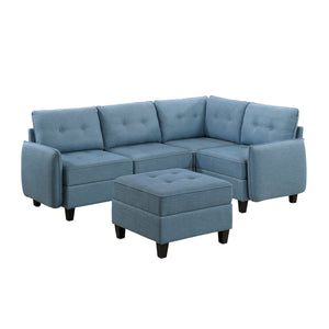 Dorian 5-Piece Textured Fabric Sectional with Storage and Ottoman