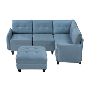 Dorian 5-Piece Textured Fabric Sectional with Storage and Ottoman