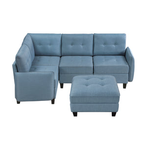 Dorian 5-Piece Textured Fabric Sectional with Storage and Ottoman