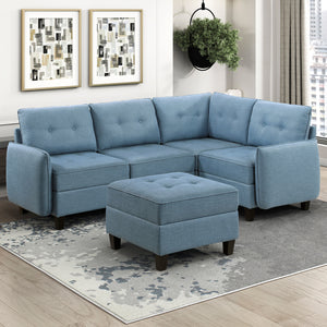 Dorian 5-Piece Textured Fabric Sectional with Storage and Ottoman