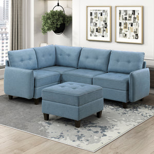 Dorian 5-Piece Textured Fabric Sectional with Storage and Ottoman