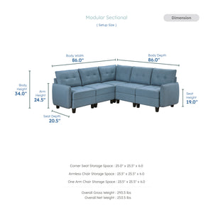 Dorian 5-Piece Textured Fabric Sectional with Storage