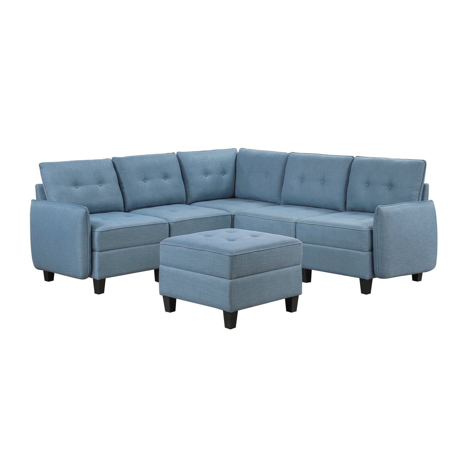 Dorian 6-Piece Textured Fabric Sectional with Storage and Ottoman