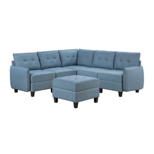 Dorian 6-Piece Textured Fabric Sectional with Storage and Ottoman