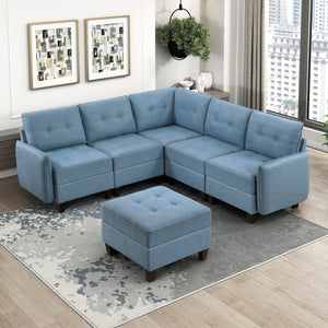 Dorian 6-Piece Textured Fabric Sectional with Storage and Ottoman
