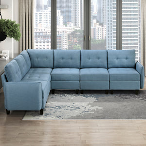 Dorian 6-Piece Textured Fabric Sectional with Storage