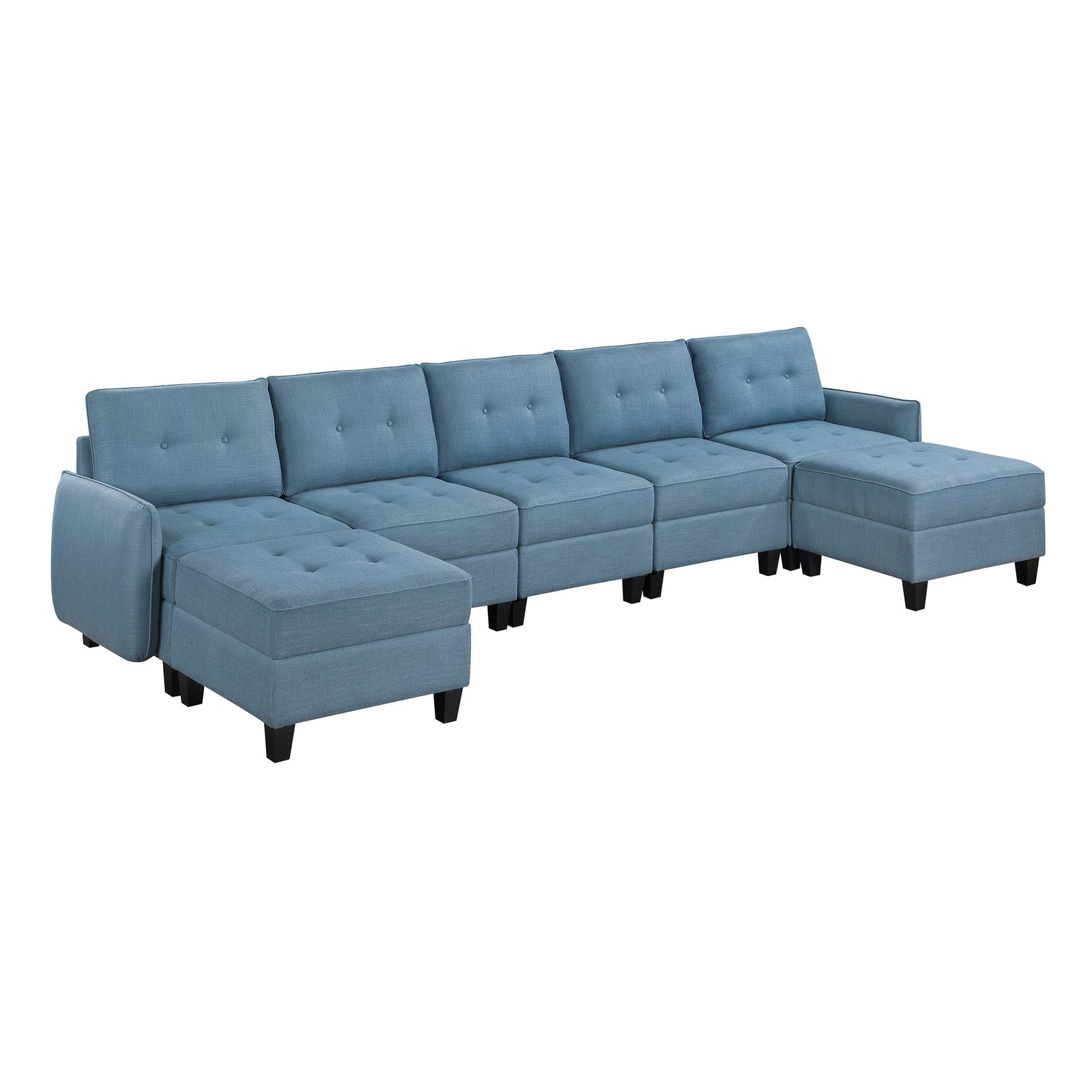 Dorian 7-Piece Textured Fabric Sectional with Storage and Two Ottomans