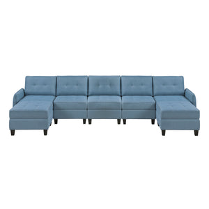 Dorian 7-Piece Textured Fabric Sectional with Storage and Two Ottomans