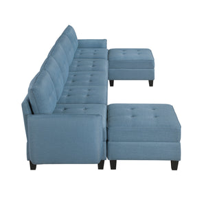 Dorian 7-Piece Textured Fabric Sectional with Storage and Two Ottomans