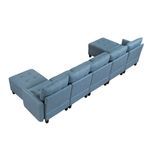 Dorian 7-Piece Textured Fabric Sectional with Storage and Two Ottomans