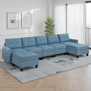Dorian 7-Piece Textured Fabric Sectional with Storage and Two Ottomans