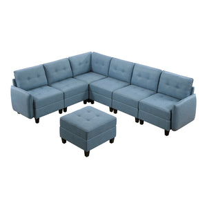 Dorian 7-Piece Textured Fabric Sectional with Storage and Ottoman