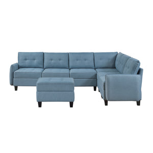 Dorian 7-Piece Textured Fabric Sectional with Storage and Ottoman