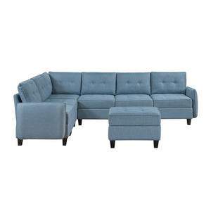 Dorian 7-Piece Textured Fabric Sectional with Storage and Ottoman