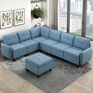 Dorian 7-Piece Textured Fabric Sectional with Storage and Ottoman