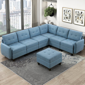 Dorian 7-Piece Textured Fabric Sectional with Storage and Ottoman