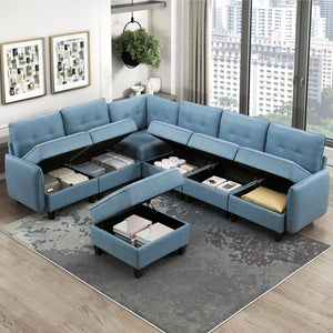 Dorian 7-Piece Textured Fabric Sectional with Storage and Ottoman