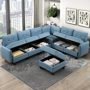 Dorian 7-Piece Textured Fabric Sectional with Storage and Ottoman