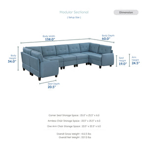 Dorian 7-Piece Textured Fabric Sectional with Storage