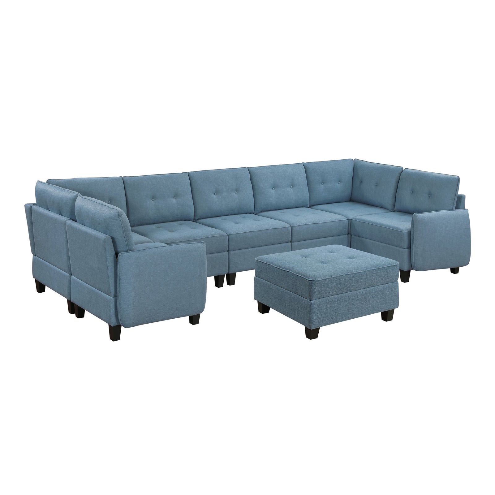 Dorian 8-Piece Textured Fabric Sectional with Storage and Ottoman