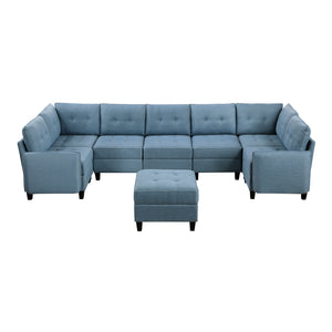 Dorian 8-Piece Textured Fabric Sectional with Storage and Ottoman