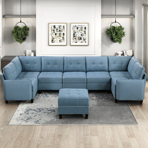 Dorian 8-Piece Textured Fabric Sectional with Storage and Ottoman