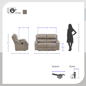 Mabel 2-Piece Polished Microfiber Manual Reclining Sofa Set