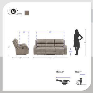 Mabel 3-Piece Polished Microfiber Manual Reclining Sofa Set