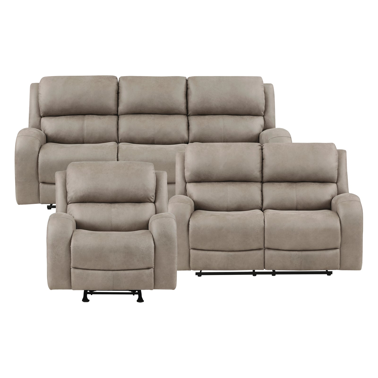 Mabel 3-Piece Polished Microfiber Manual Reclining Sofa Set