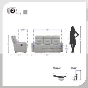 Mandevilla 3-Piece Chenille Manual Reclining Sofa Set