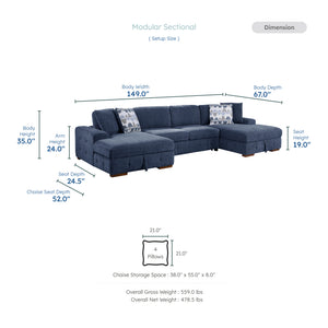 Gillam Chenille 3-Piece Sectional with Left and Right Chaise