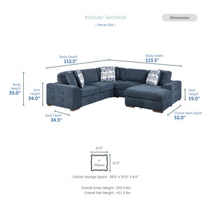 Gillam Chenille 4-Piece Sectional with Right Chaise and Pull-out Bed