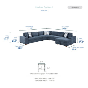 Gillam Chenille 5-Piece Sectional with Right Chaise and Pull-out Bed