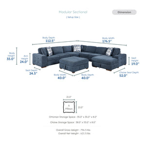 Gillam Chenille 6-Piece Sectional with Right Chaise, Pull-out Bed and Ottoman