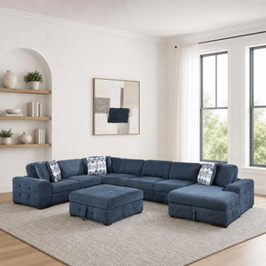 Gillam Chenille 6-Piece Sectional with Right Chaise, Pull-out Bed and Ottoman