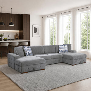 Gillam Chenille 3-Piece Sectional with Left and Right Chaise