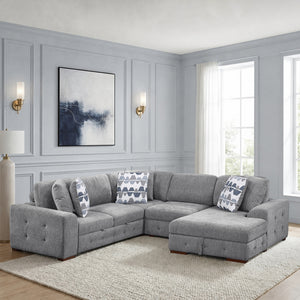 Gillam Chenille 4-Piece Sectional with Right Chaise and Pull-out Bed