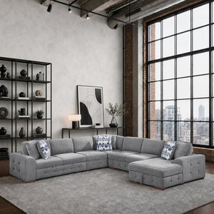 Gillam Chenille 5-Piece Sectional with Right Chaise and Pull-out Bed