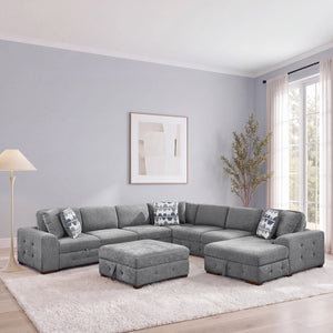 Gillam Chenille 6-Piece Sectional with Right Chaise, Pull-out Bed and Ottoman