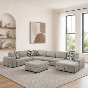 Gillam Chenille 6-Piece Sectional with Right Chaise, Pull-out Bed and Ottoman